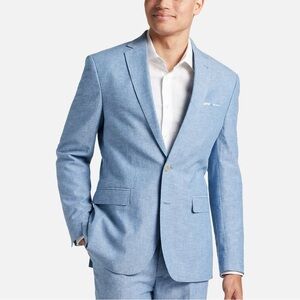 Light Blue Slim Fit Linen Blend Men’s Suit Jacket